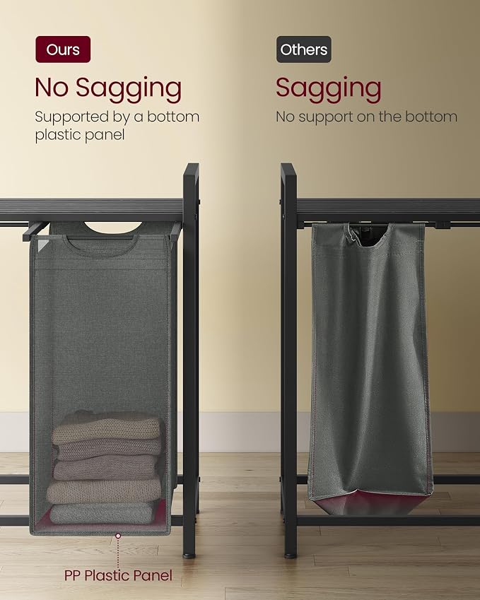 VASAGLE Laundry Hamper with Shelf, 4 Pull-Out Bags, 4 x 10.6 Gallons - Image 4