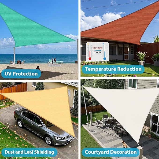 Amagenix Sun Shade Sail 8X10X12.8 Curved Edge Outdoor Shade Canopy Sand Breathable 95% UV Block Shade Cloth for Patio Garden Backyard (We Make Custom Size)