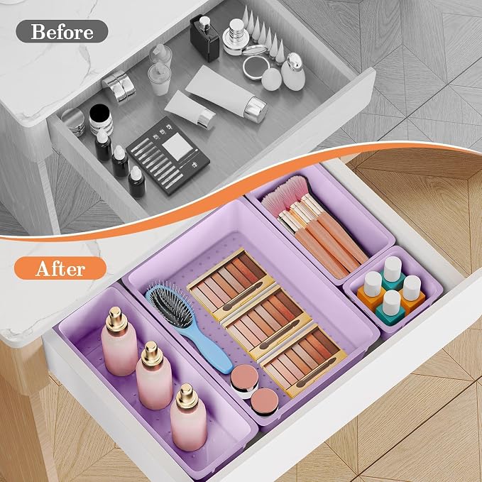 SpaceHacks 25 PCS Plastic Drawer Organizer, 4-Size Versatile Organizer Trays & - Image 4