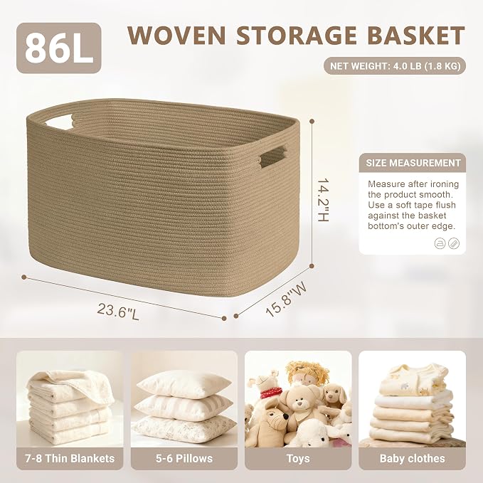86L Large Woven Laundry Basket Hamper - Image 2