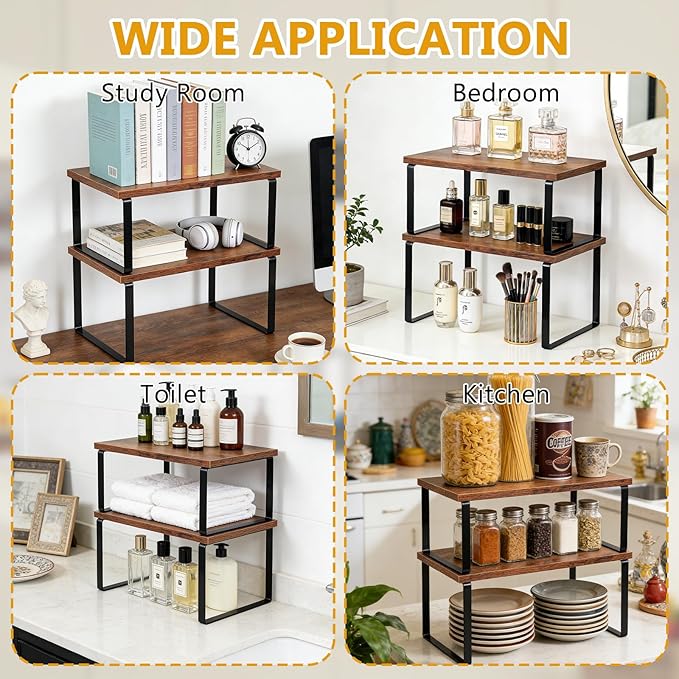 5 Pcs Kitchen Organizer Accessories Set Kitchen Storage Organizer Versatile Display Shelf Include Cabinet Organizer Shelf and Bamboo Dish Drying Plate Rack for Dish Plate Cup Pot Lid Cutting Bowl Cup