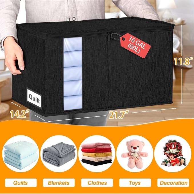 60L Rigid-Sided Blanket Storage Bags, 2 Pack, Stackable Design, - Image 2
