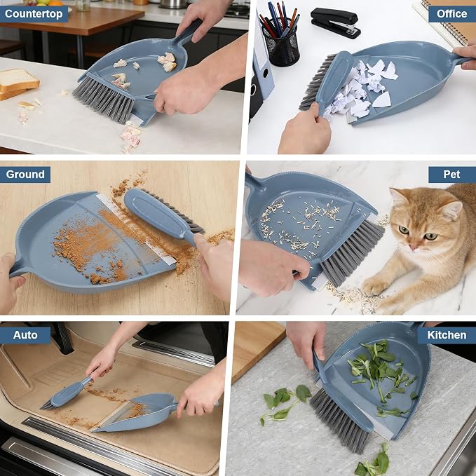Hand Broom and Dustpan with Squeegee, Mini Dust Pan and Brush Set with a Scraper - Image 7