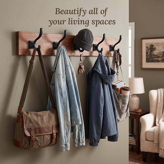 Rustic Wall Hooks for Hanging Cast Iron Black Coat Hooks Wall Mounted - Image 4