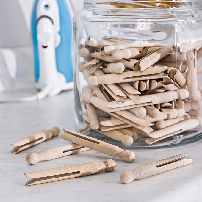 Honey-Can-Do 100 Pack Round Birch Wood Clothespins, Durable Wood Clips - Image 5
