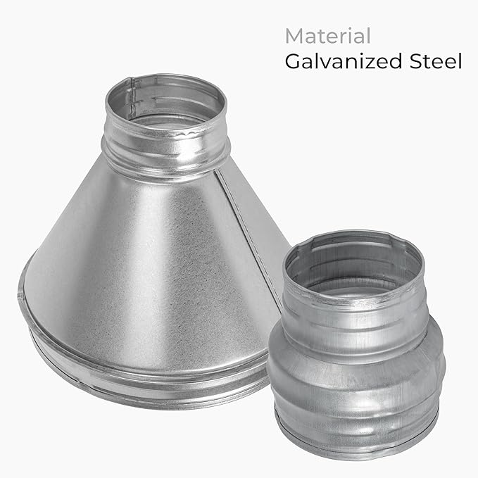 4" to 3" Inch Round Duct Reducer - Male Fit Galvanized Steel Pipe Increaser - Coupling for Round Duct Ventilation Systems - Heating & Cooling HVAC - Vent Pipe Adapter, Duct Connector