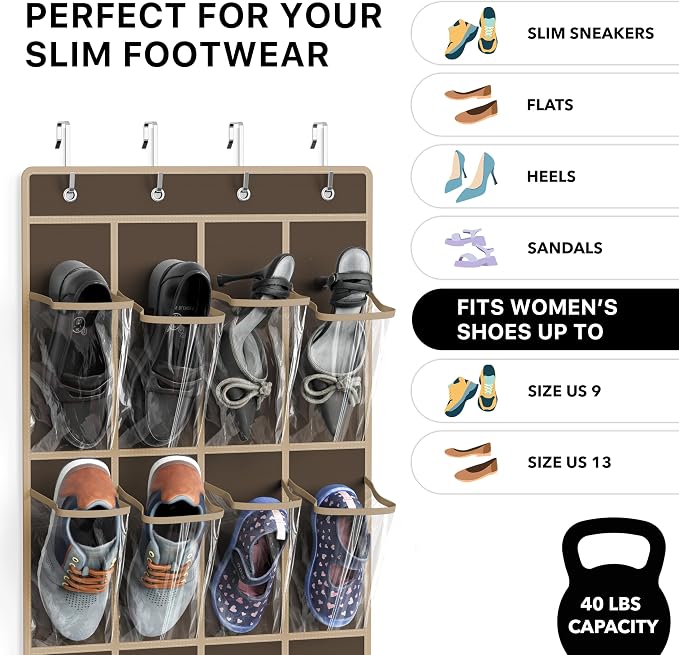 Simple Houseware 24 Pockets Clear Over the Door Shoe Organizer, 4 Durable Metal - Image 3