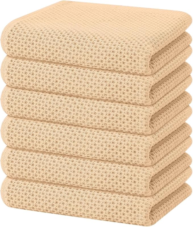 Homaxy 100% Cotton Waffle Weave Kitchen Dish Towels 6-Pack, Apricot | 13 x 28 by Homaxy
