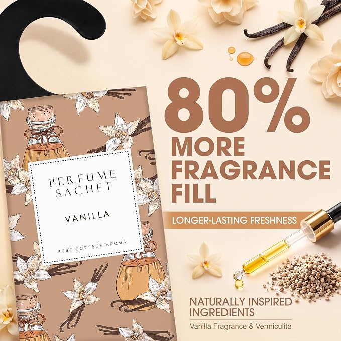 Large 12 Packs Vanilla Hanging Scented Sachets Long-Lasting Closet Deodorizer - Image 4