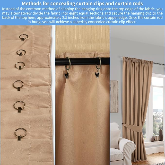 Curtain Rings with Clips, 42 Pack Metal Drapery Rings with Clips Hooks Hangers - Image 7
