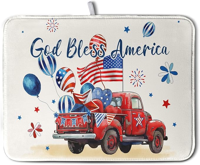 4th of July Drying Mat for Kitchen Counter 16 x 18 US Independence Day by Kwlegh