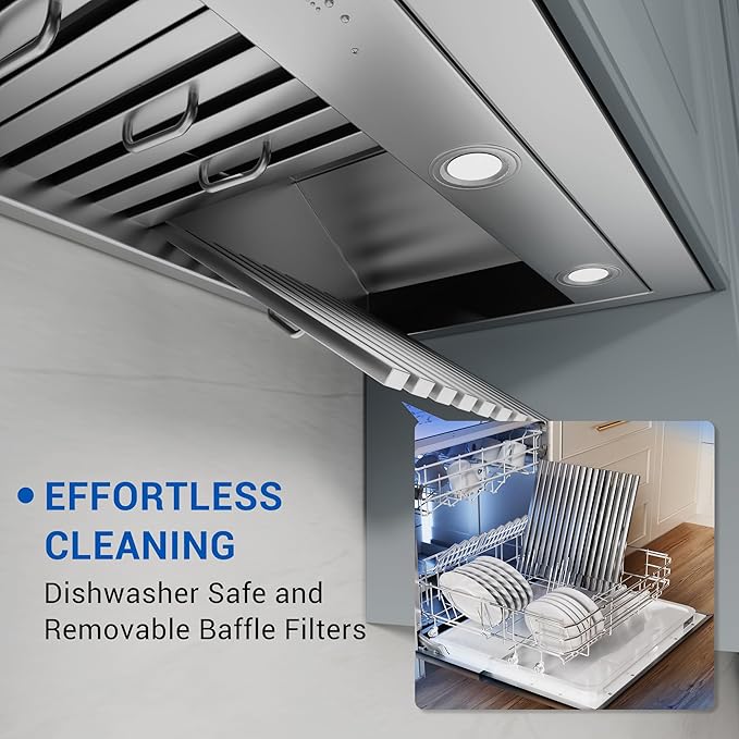 CT Copper Tailor Built-in Range Hood Insert Vent 42 Inch, 1150 CFM, with 4-Speed Fan, LED Light, Dishwasher-safe Baffle Filter, Stainless Steel