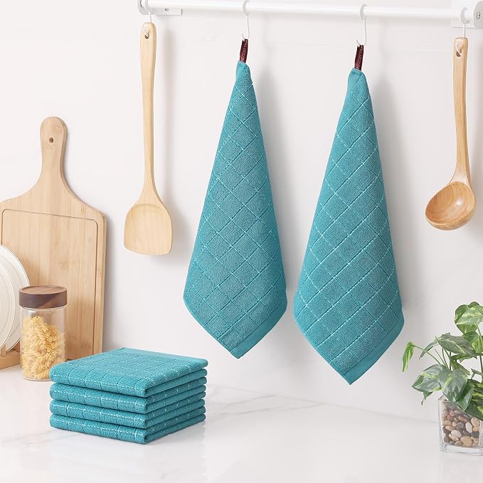 Homaxy 100% Cotton Terry Kitchen Dish Cloths, 12 Pack, Lake Blue - Image 6