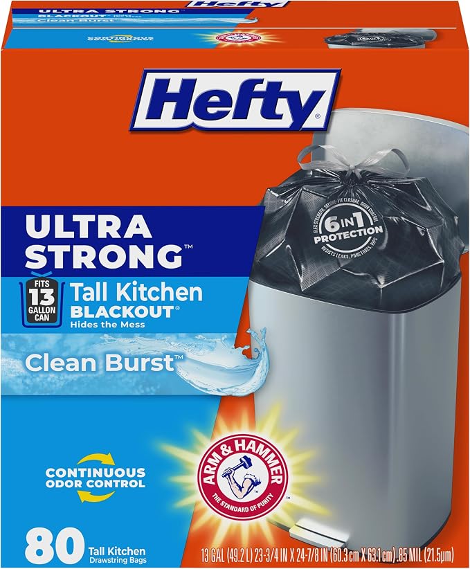 Hefty Ultra Strong 13 Gal Kitchen Trash Bags, Clean Burst, 80ct | 13G Tall by Hefty