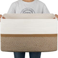 OIAHOMY Blanket Basket Laundry Basket Dog Toy Basket 75L Yellow/White by MasterofSpaceOptimization