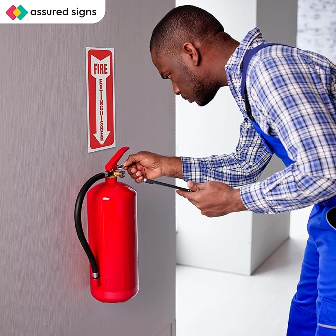 Fire Extinguisher Sign Sticker - 36 Pack - 4" X 12" - 5 Mil Vinyl - Bright Red White Colors - Durable Self Adhesive, Weatherproof, UV Protected - Ideal for Inside Office or Boat