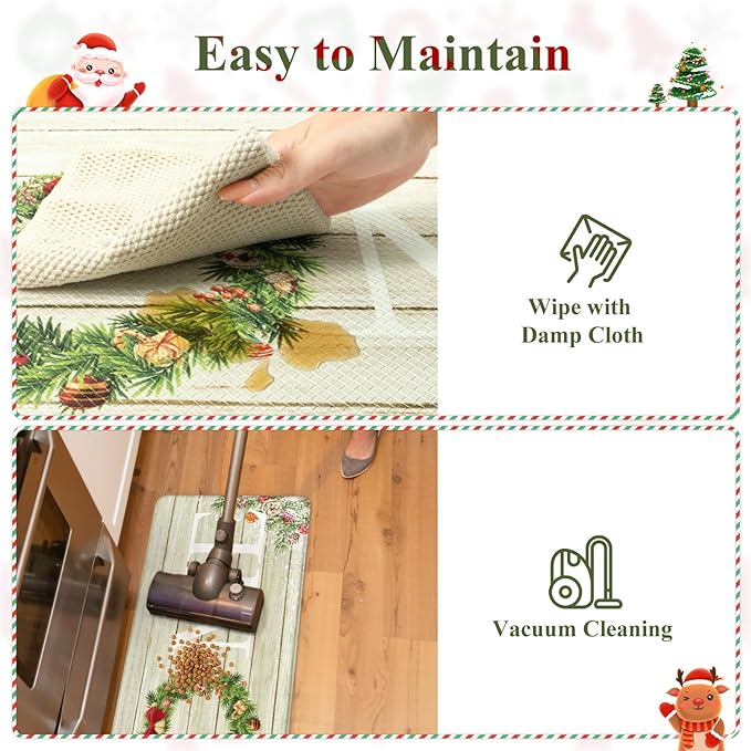 KIMODE Christmas Kitchen Mat 2PCS,Anti Fatigue Farmhouse Kitchen Rugs Non Slip,Waterproof Kitchen Floor Mat,Cushioned Comfort Standing Mat,Christmas Decorations for Home Kitchen