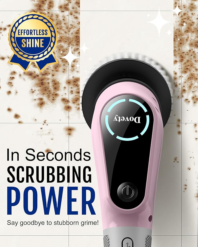Dovety Electric Spin Scrubber, Extendable Handle, 8 Brush Heads-Pink | - Image 2