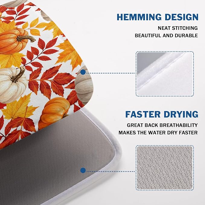 Fall Pumpkin Dish Drying Mat for Kitchen Counter 18x24 Inch Autumn Pumpkins - Image 4