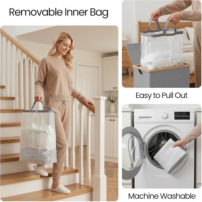 efluky Laundry Basket with Lid and Removable Bag, 100L Tall Laundry Hamper with - Image 6