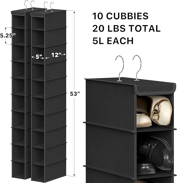 Simple Houseware 2 Pack 10 Shelves Hanging Shoe Organizer, Holds Up to 20 lbs - Image 2