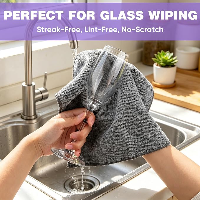 TEAWOO 10 PCS Grey Microfiber Cleaning Cloths, Car Towels, Kitchen Towels - Image 4