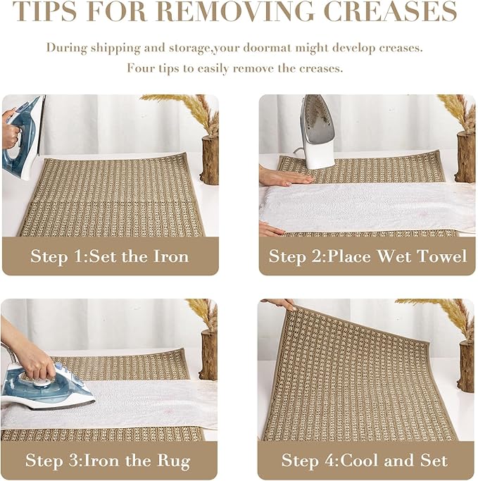 hicorfe Dirt Trapper Indoor Doormat,32"x48" Welcome Door mat,Non Slip Backing Washable Door Mats,Absorbent and Resistant Low-Profile Entrance Inside Floor Mat for Front Back Door and Entryway (Brown)