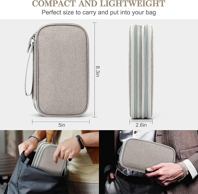 FYY Electronic Organizer, Travel Tech Pouch Bag, Khaki | Wrist Strap, Waterproof - Image 2
