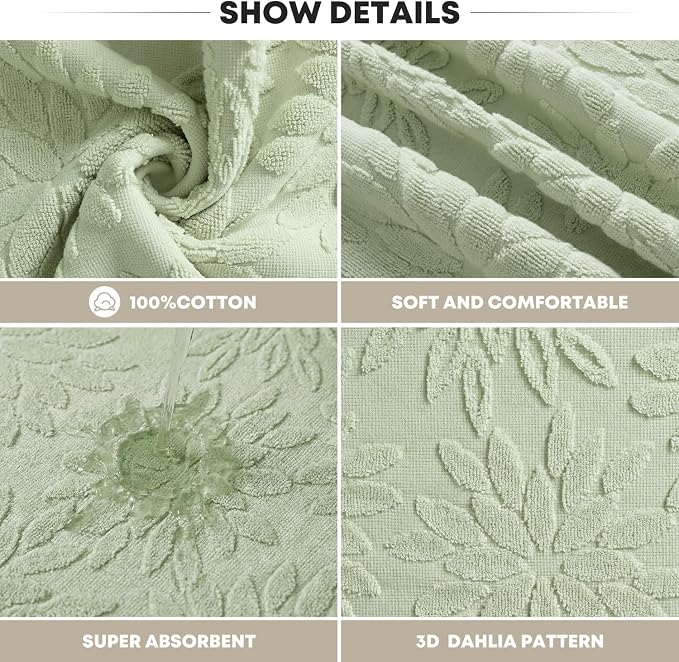Artoid Mode 2 Pcs Light Green 3D Dahlia Floral Jacquard Hand Towels - Image 6