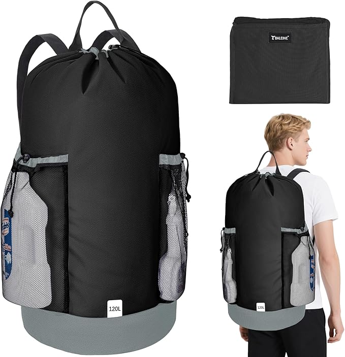 BALEINE 2PK 120L Laundry Bag Backpack, 900D Oxford Fabric Large Travel Laundry by BALEINE