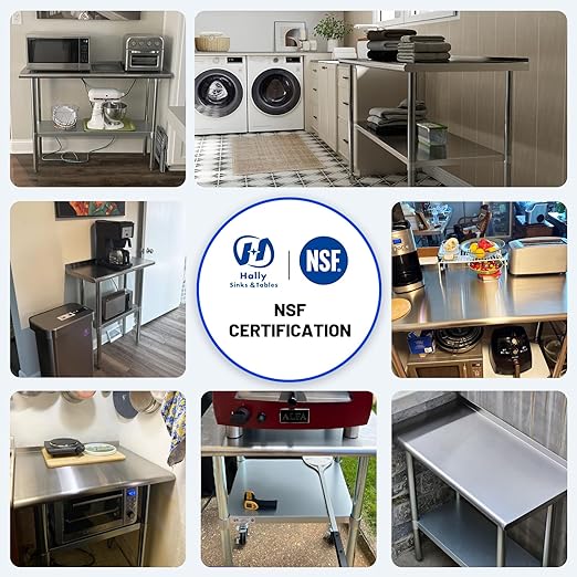 Hally Stainless Steel Table for Prep & Work 24 x 60 Inches with Caster Wheels, NSF Commercial Heavy Duty Table with Undershelf and Backsplash for Restaurant, Home and Hotel