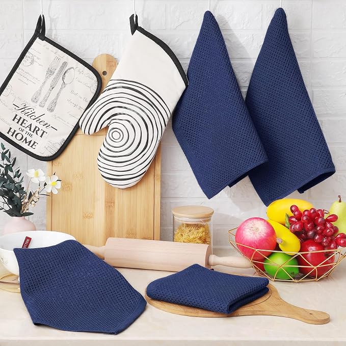 Homaxy 100% Cotton Waffle Weave Kitchen Dish Cloths 6-Pack, Dark Navy | 12 x 12 - Image 6