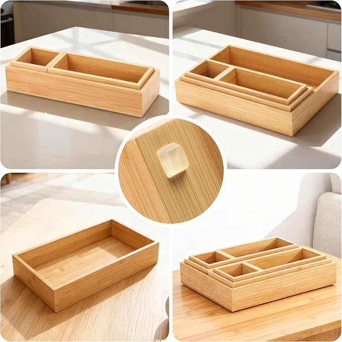 MapleGrace Bamboo Drawer Organizer Set, Storage Trays Containers - Image 3