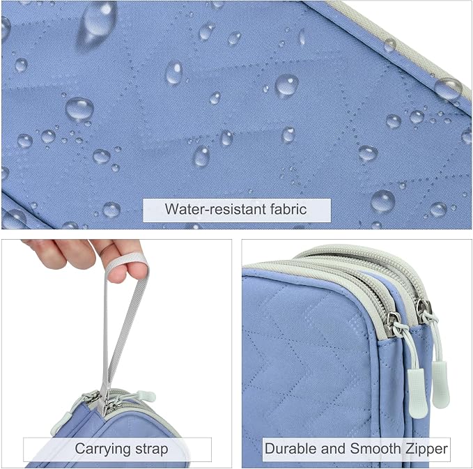 FYY Electronic Organizer, Travel Tech Pouch, Cable Organizer Blue Quilted | - Image 4