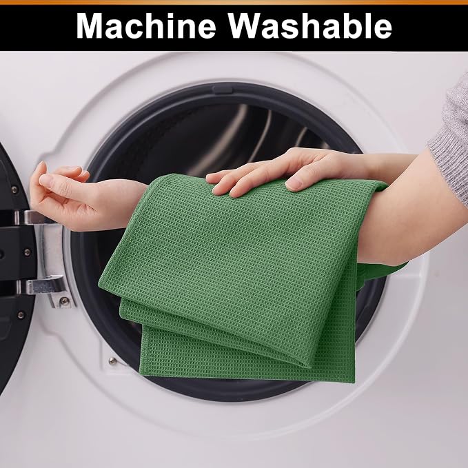 Homaxy 100% Cotton Waffle Weave Kitchen Towels, 4 Pack, Grass Green - Image 6