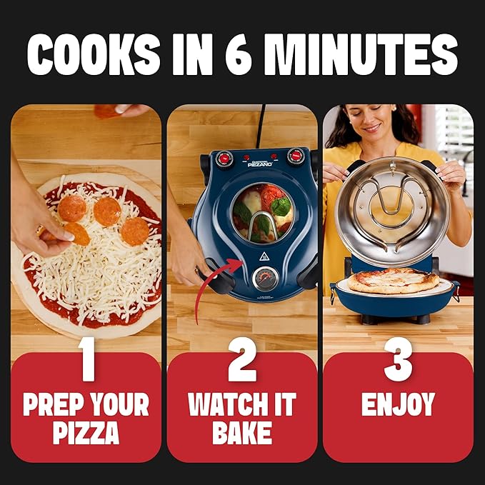 PIEZANO Crispy Crust Pizza Oven by Granitestone – Electric Pizza Oven Indoor Portable, 12 Inch Indoor Pizza Ovens Countertop, Pizza Maker Heats up to 800˚F for Stone Baked Pizza at Home - Navy
