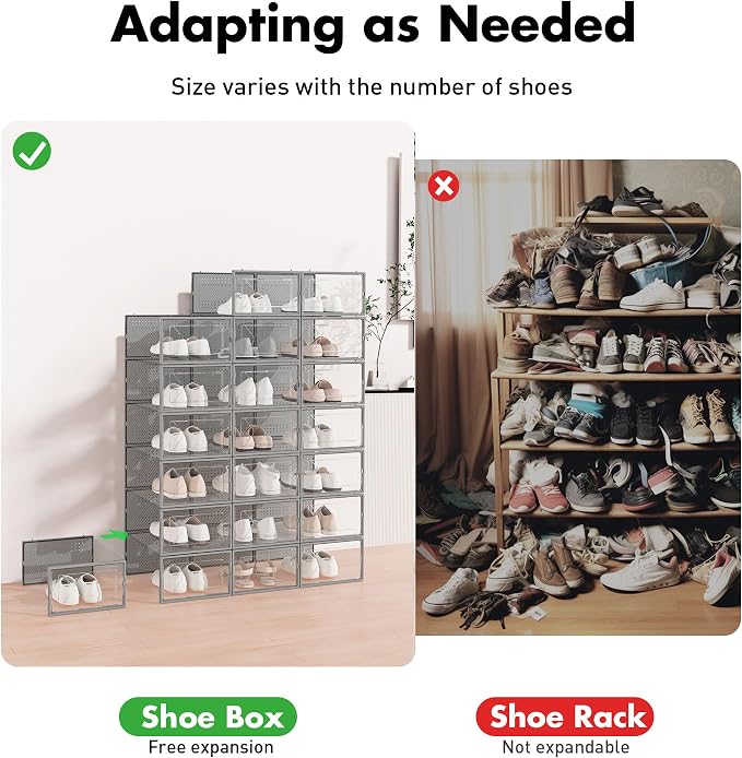 Foluck Shoe Storage Box, 15 Pack Clear Plastic Stackable Organizer - Image 4