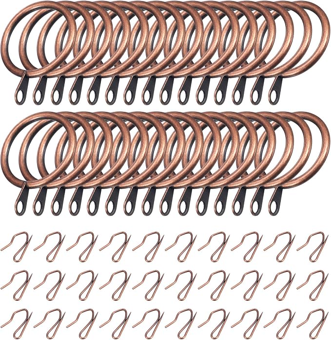 Hotop 60 Pcs 1.26 Inch Curtain Ring and 60 Pcs Pin Hook, Bronze | Metal - Image 4