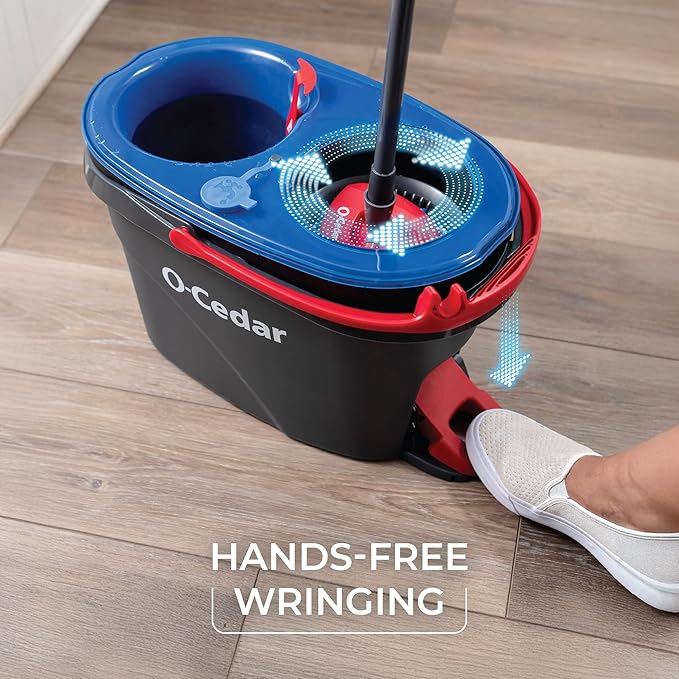 O-Cedar RinseClean Spin Mop & Bucket System + 1 Extra Mop Head | Clean with Clean Water | Removes 99% of Bacteria