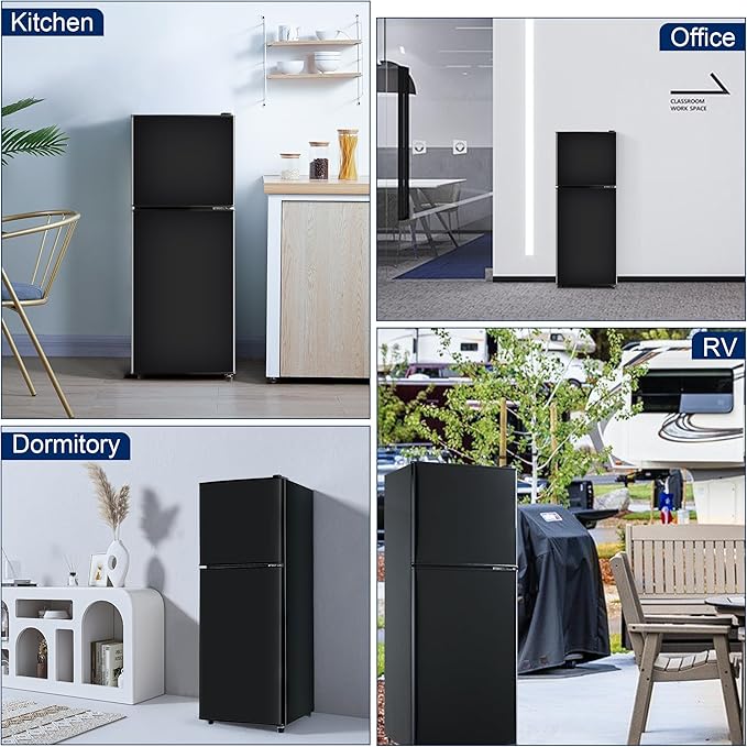 4.8 Cu. Ft. Fridge with Freezer, 2-Door Mini Fridge with Freezer, Adjustable Thermostat Small Refrigerator, Dorm Refrigerator for Apartment, Office, Kitchen, Black
