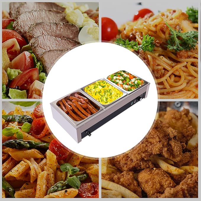 3-Pan Commercial Food Warmer, 1500W 21QT Electric Stainless Steel Steam Table with 30-85°C Temp Control, Buffet Food Warmer with Lids for Restaurant/Café