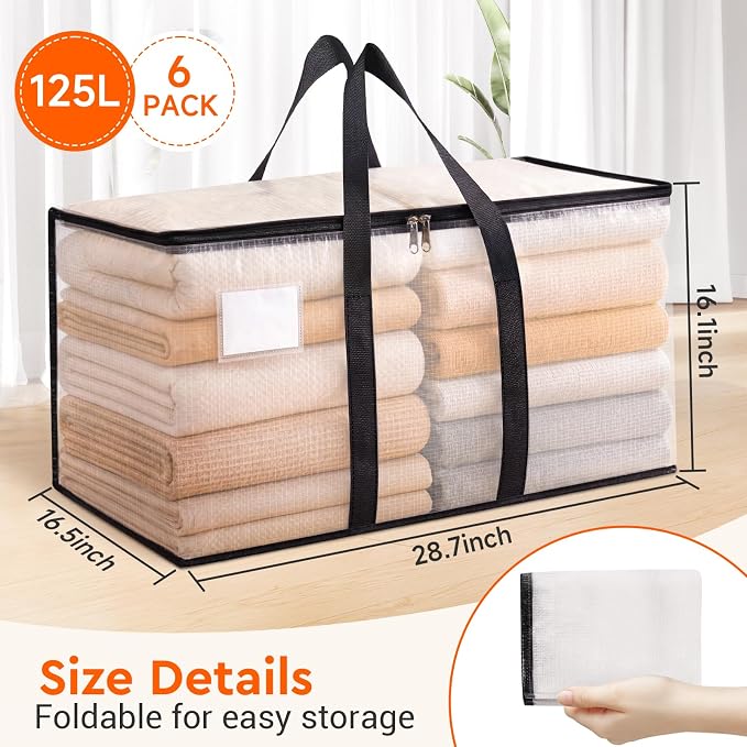 BlissTotes Moving Bags, 125L 6-Pack Storage Bags, Moving Boxes | Moving Box - Image 2