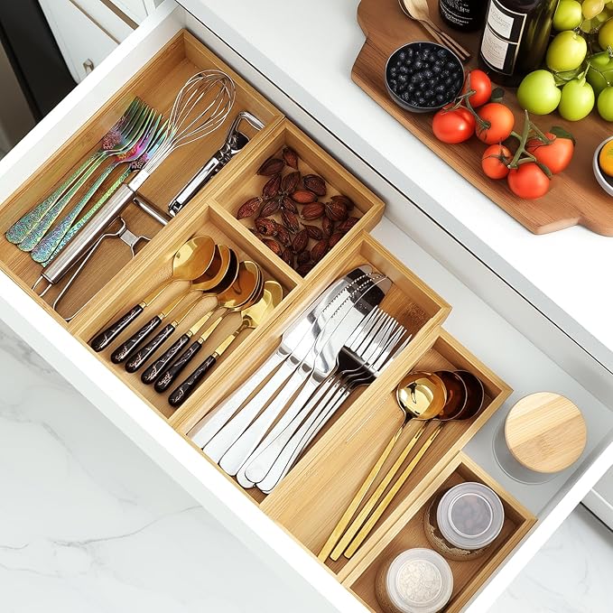 MapleGrace Bamboo Drawer Organizer Set, Individual Wood Storage Organizers | 5 - Image 2