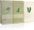 3 Pcs Sage Green Hand Towels Tropical Bathroom Kitchen Decor | Embroidered by FuWeave