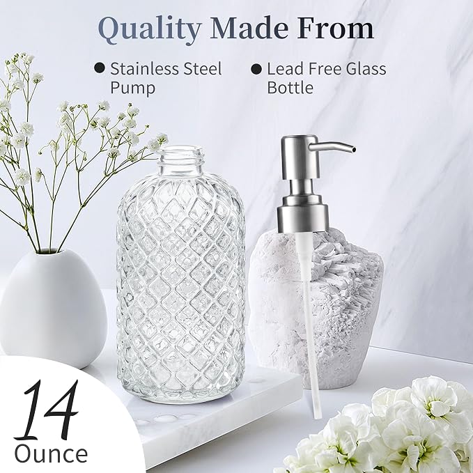 Kaishun 14 OZ Refillable Glass Soap Dispenser - Image 3