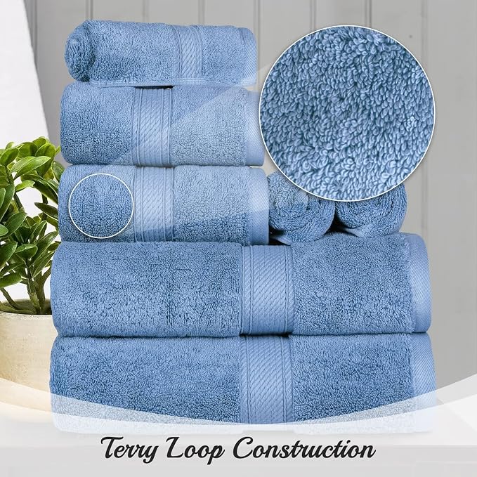 SUPERIOR Egyptian Cotton Ultra Plush & Absorbent, 8 Piece Set, Denim Blue | - Image 10