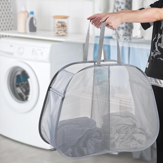 Seiritex Mesh Popup Laundry Hamper 2 Compartment, Collapsible Laundry Sorter - Image 3