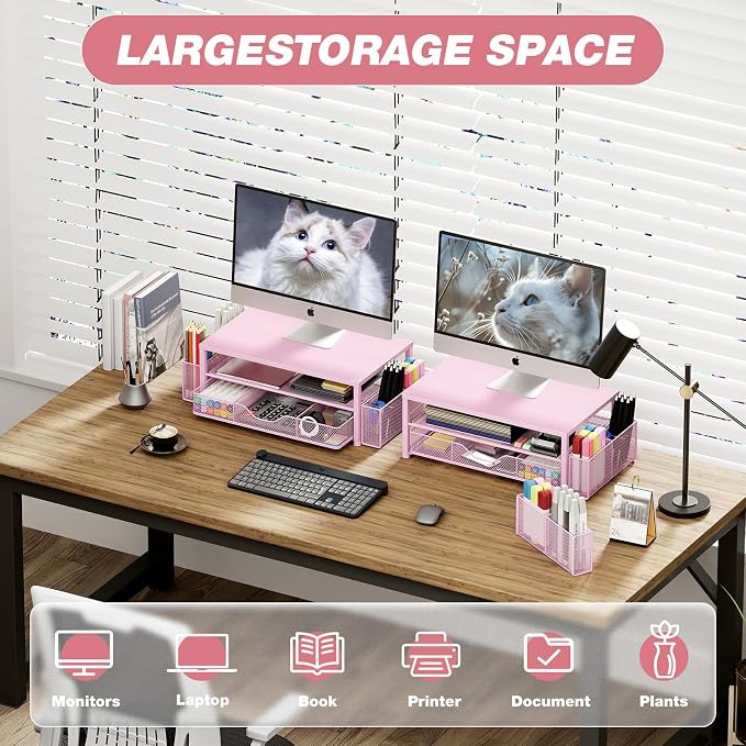Desk Organizer and Accessories, 2-Tier Computer Monitor Stand Riser - Image 4