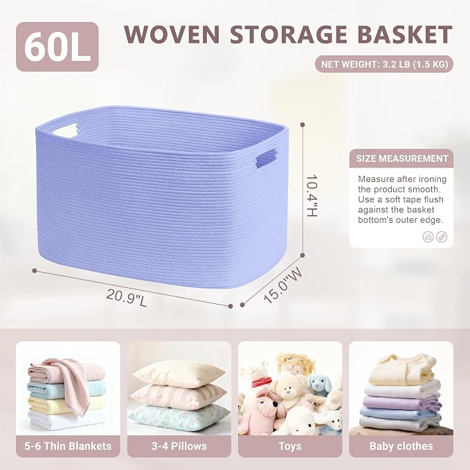 60L Woven Laundry Basket Hamper - Image 2