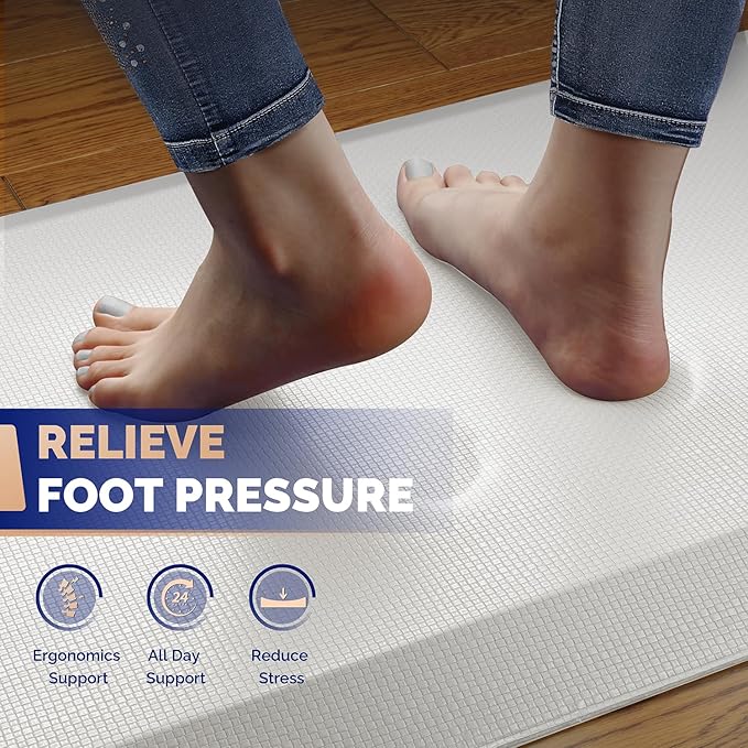 FEATOL Anti Fatigue Mats for Standing, 9/10 Extra Thick Ergonomic Standing Desk Mat, Comfort & Durable Memory Foam Standing Mat at Home,Office All Day (20" x 32", White, 2PC)